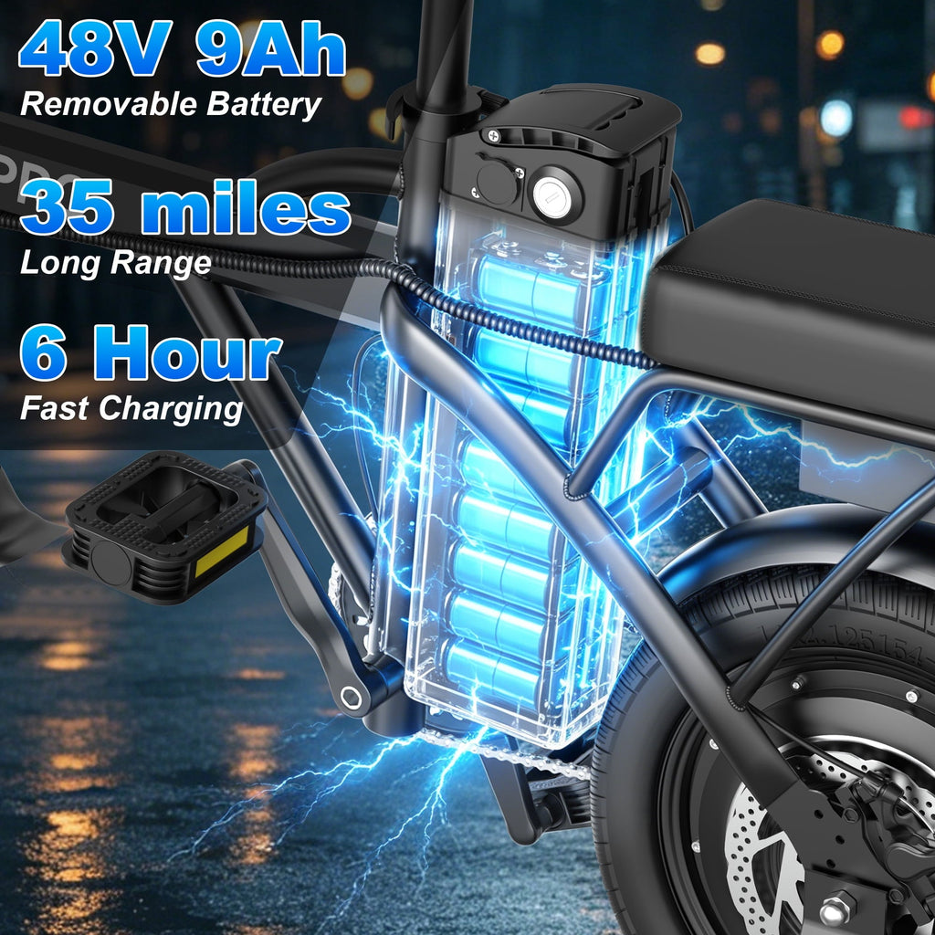 AOVOPRO AHT14 Electric Bike 500W 48V, 14' Mini Ebike for City Commuter, Electric Bicycle for Adult with Two Seats UL2849