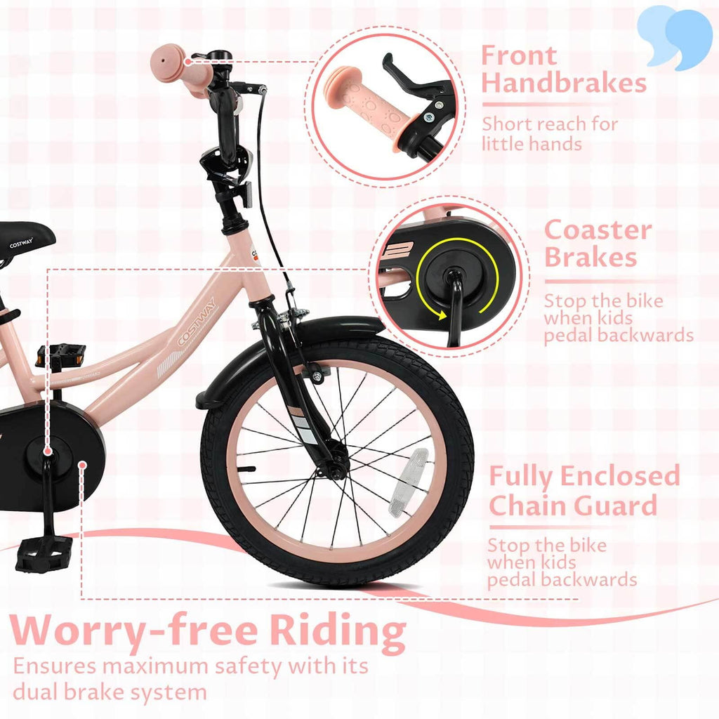 Costway 18 Inch Kids Bike with Training Wheels Dual Brakes Adjustable Seat Handlebar Height