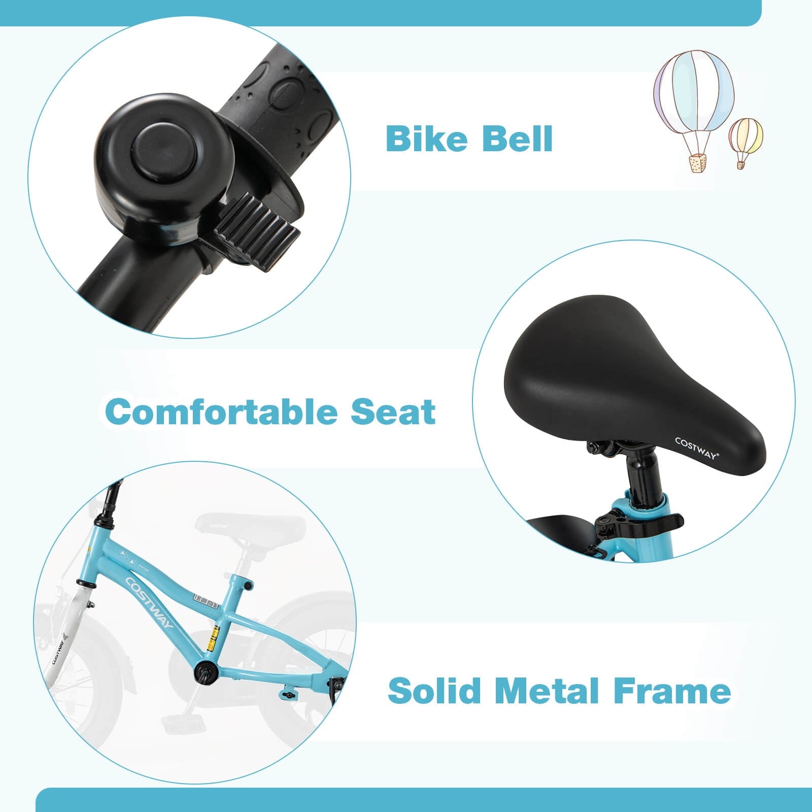 Costway 12 Kids Bike for 3-4 Years Old Boys & Girls with Adjustable Seat Handbrake Reflectors Blue