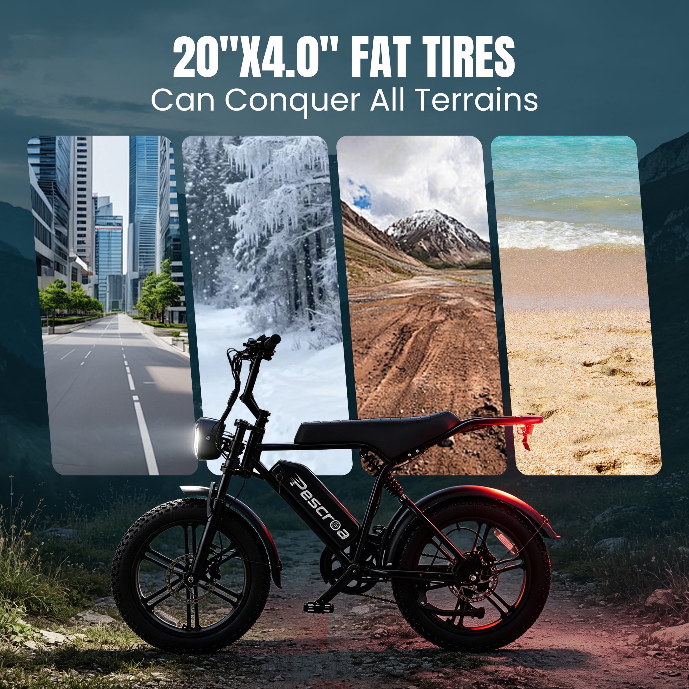 Pescroa E-Bikes for Adults, 1500W Peak Motor Electric Bike for Adults, 20 Fat Tire Electric Bike with 70-100 Miles, 7-Speed Electric Mountain Bike
