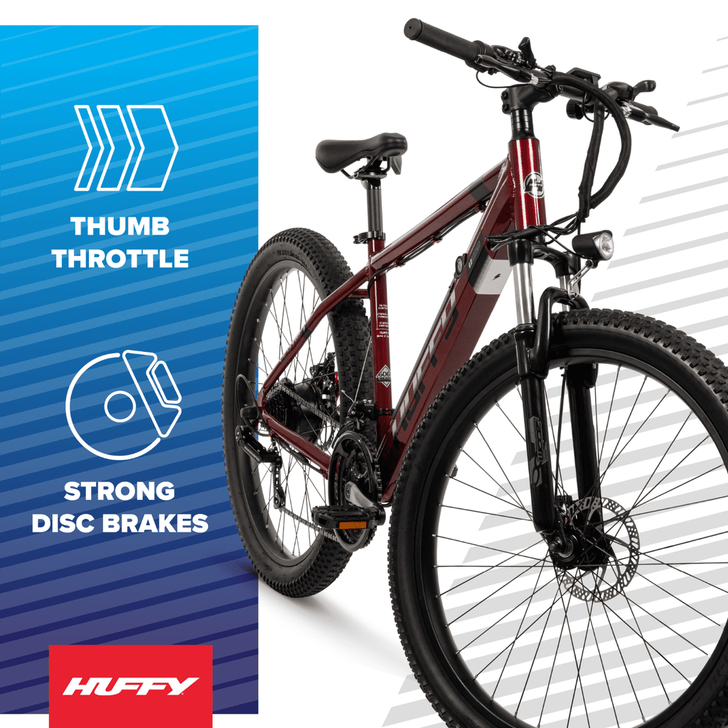 Huffy 27.5 Vertis 36V Electric Mountain Bike, Fits Riders 60+, Gray, Adult, Unisex