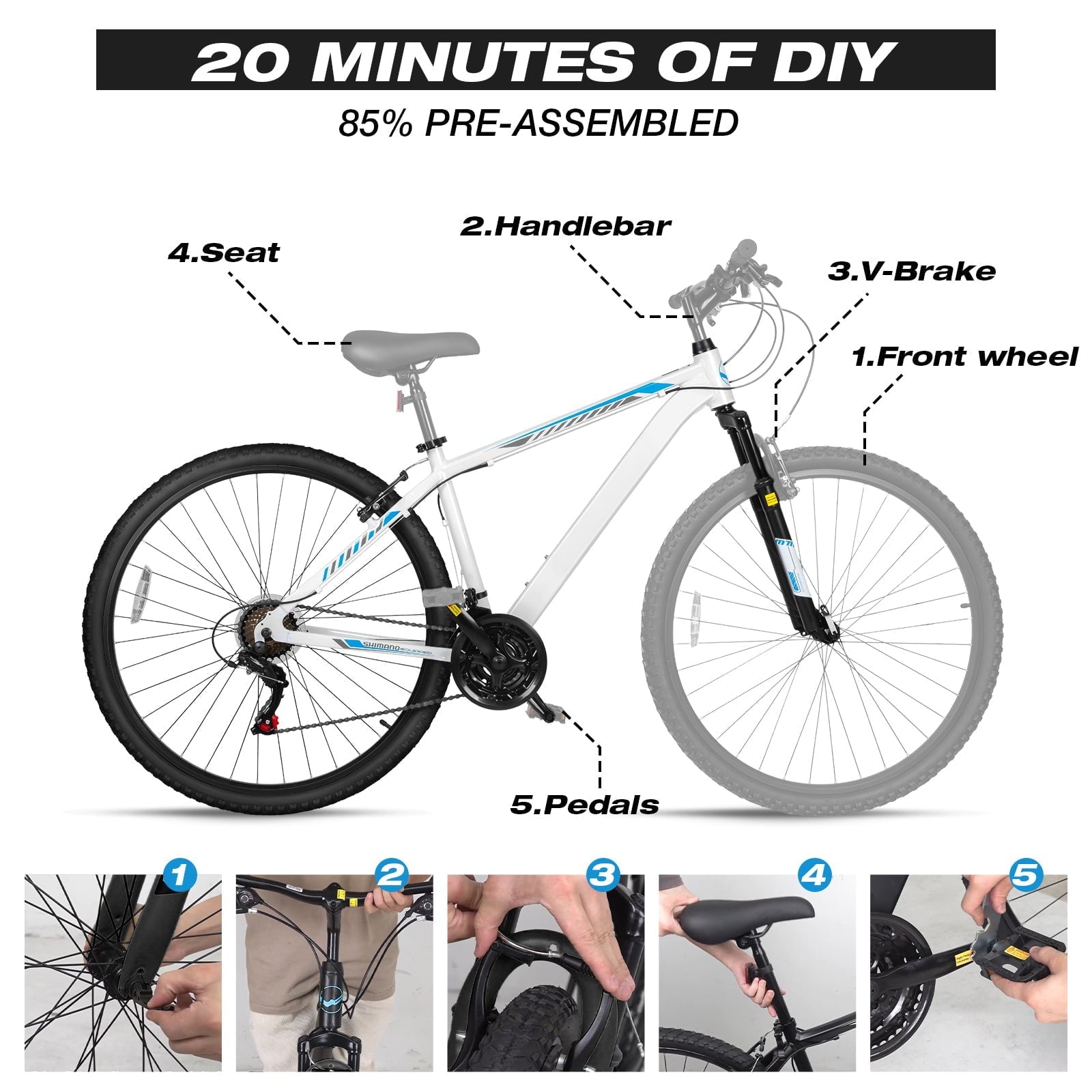 Hykolity 29 inch Mountain Bike 29r MTB Sport Bicycle Large Bike Full Suspension Lightweight Outdoor Cycling for Adult Men Woman - Pale White