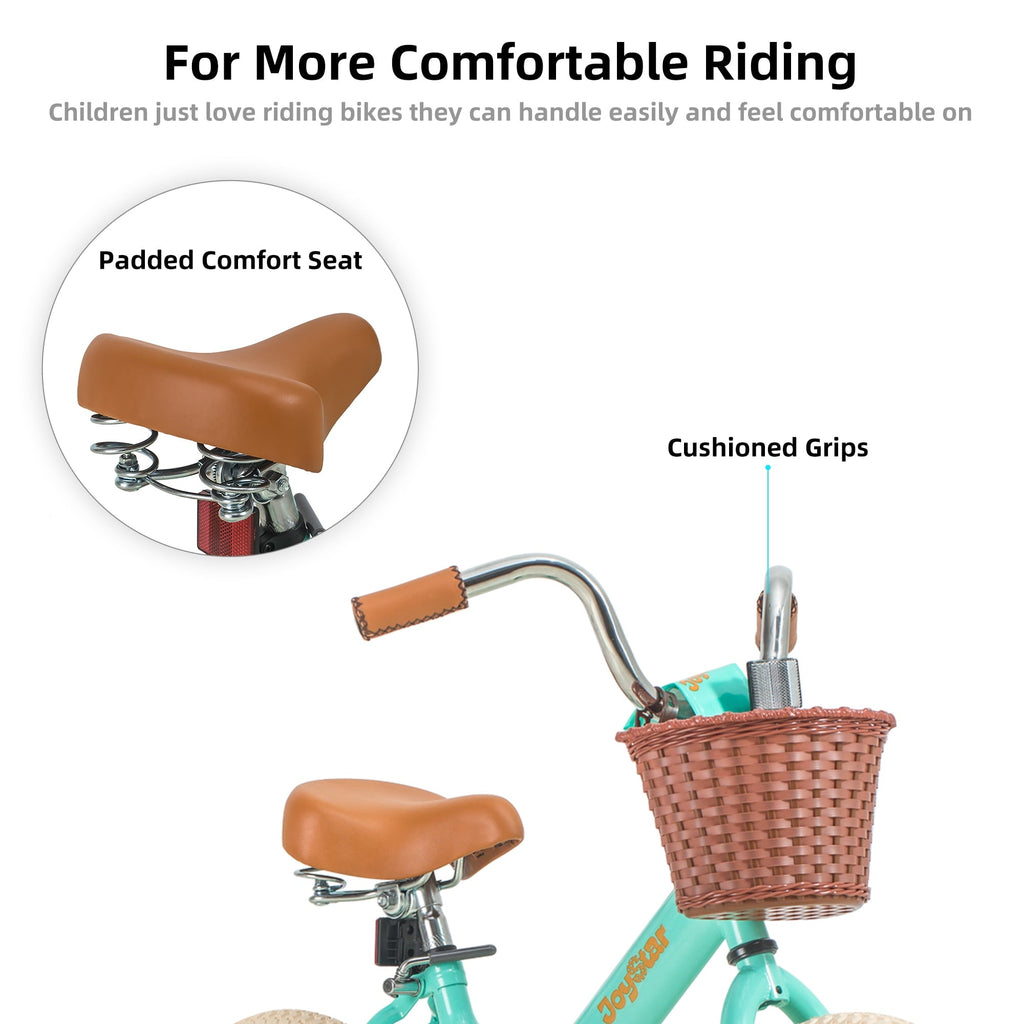 JOYSTAR Vintage Kids Bike with Basket & Training Wheels,12 14 16 20 24 Inch Kids Bike for 2-14 Years Old Girls & Boys, Green