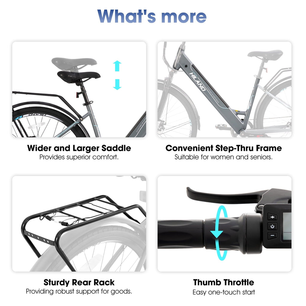 Hiland 350W Electric Bike for Men Women, 700C Step-Through Commuter Ebike, 36V Removable Battery UL2849, 7-Speed Electric Bicycle, 20mph, Khaki