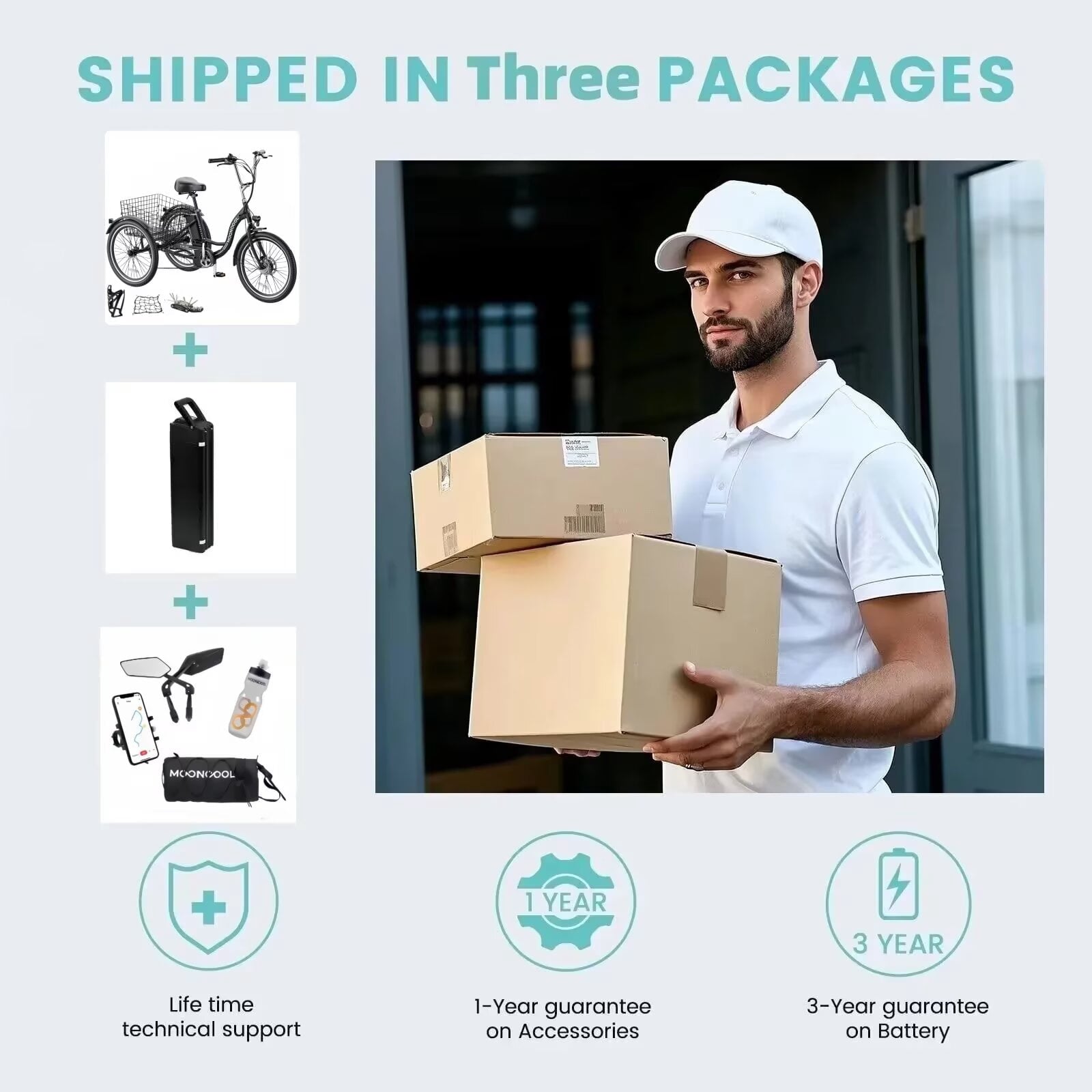 MOONCOOL Electric Trike for Adults w/ Rearview Mirror kit, 700W Peak Motor 10.4Ah battery .24/26 7 Speeds 3 Wheels Low Step Through Unisex Electric Trikes .35-60Miles