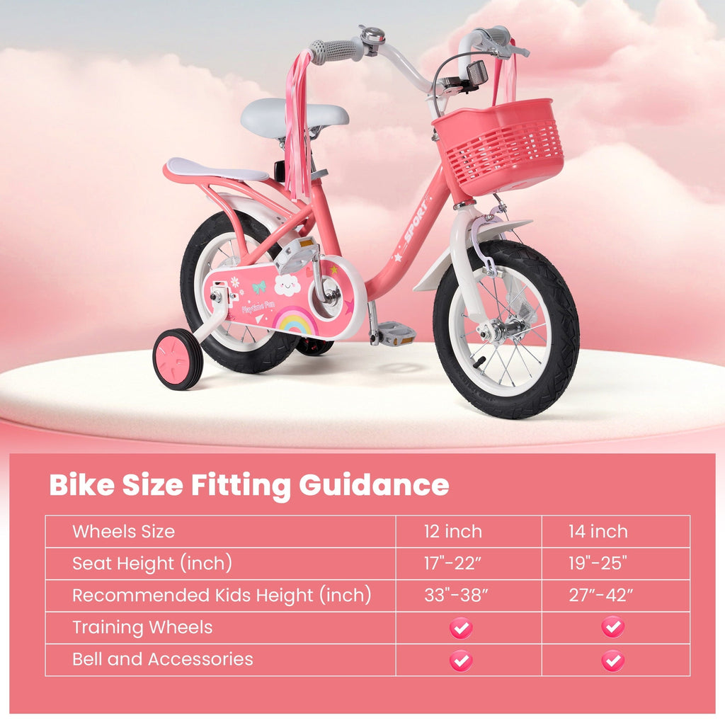 Naipo 12 Inch Kids Bike Boys Girls, Kid's Bikes with Training Wheels, Children Bicycle for Kids and Toddler Gift, Pink