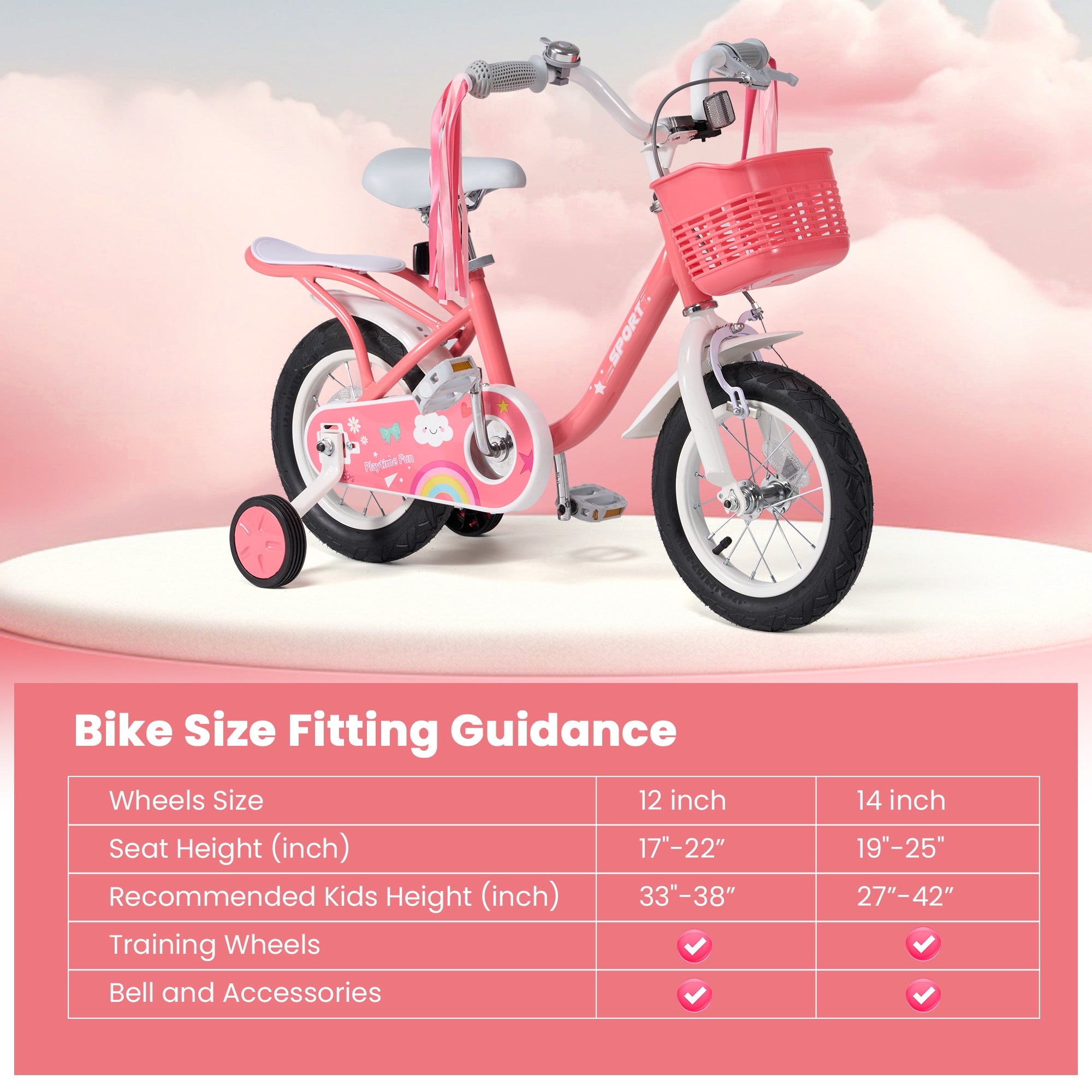 Naipo 12 Inch Kids Bike Boys Girls, Kid's Bikes with Training Wheels, Children Bicycle for Kids and Toddler Gift, Pink