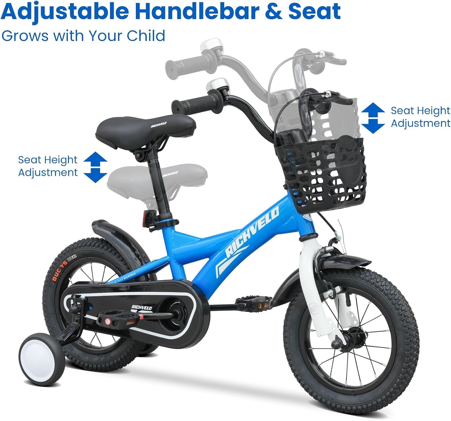 Kids Bike 12 Inch for Boys Girls, BMX Style Kids' Bicycle with Removable Training Wheels and Basket, Coaster Brake Toddlers Children's Bicycle Gift for Boys Girls 2-4 Years Old, Blue