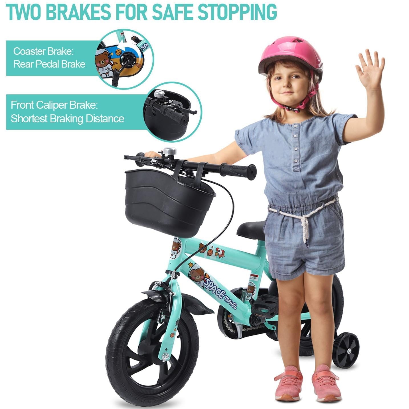 12 inch Kids Bike with Training Wheels, Children Bike with Adjustable Handlebar, Kids Bicycle for Boys Girls Toddlers Age 3-5, 2-in-1 Red Toddler Bike