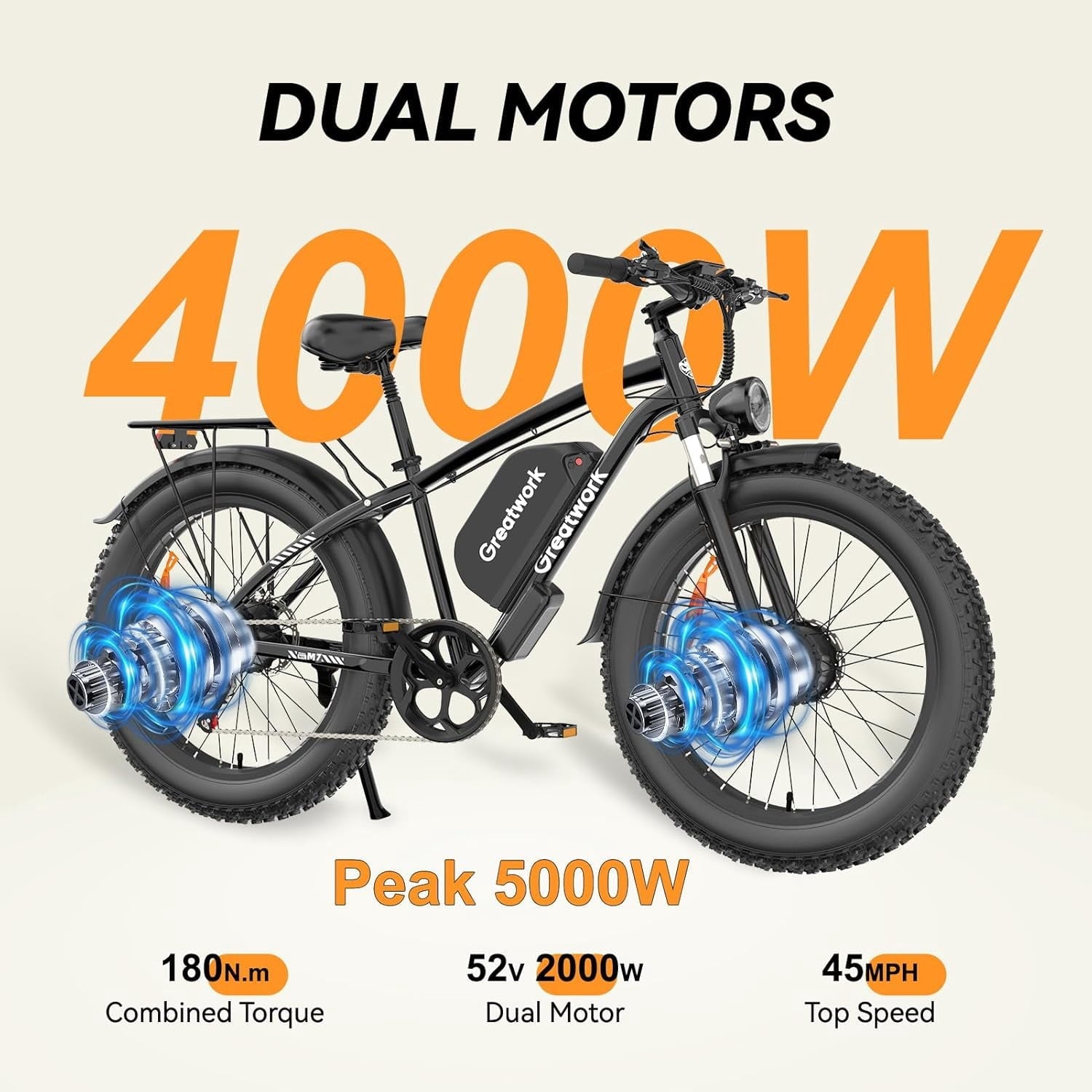 26 Electric Bike for Adult,5000w Dual Motors,up 100 Miles 52V 25Ah Ebike,26 x 4.0 Fat Tire Adult Bicycles for All Terrain,Mountain Commuter UL2849
