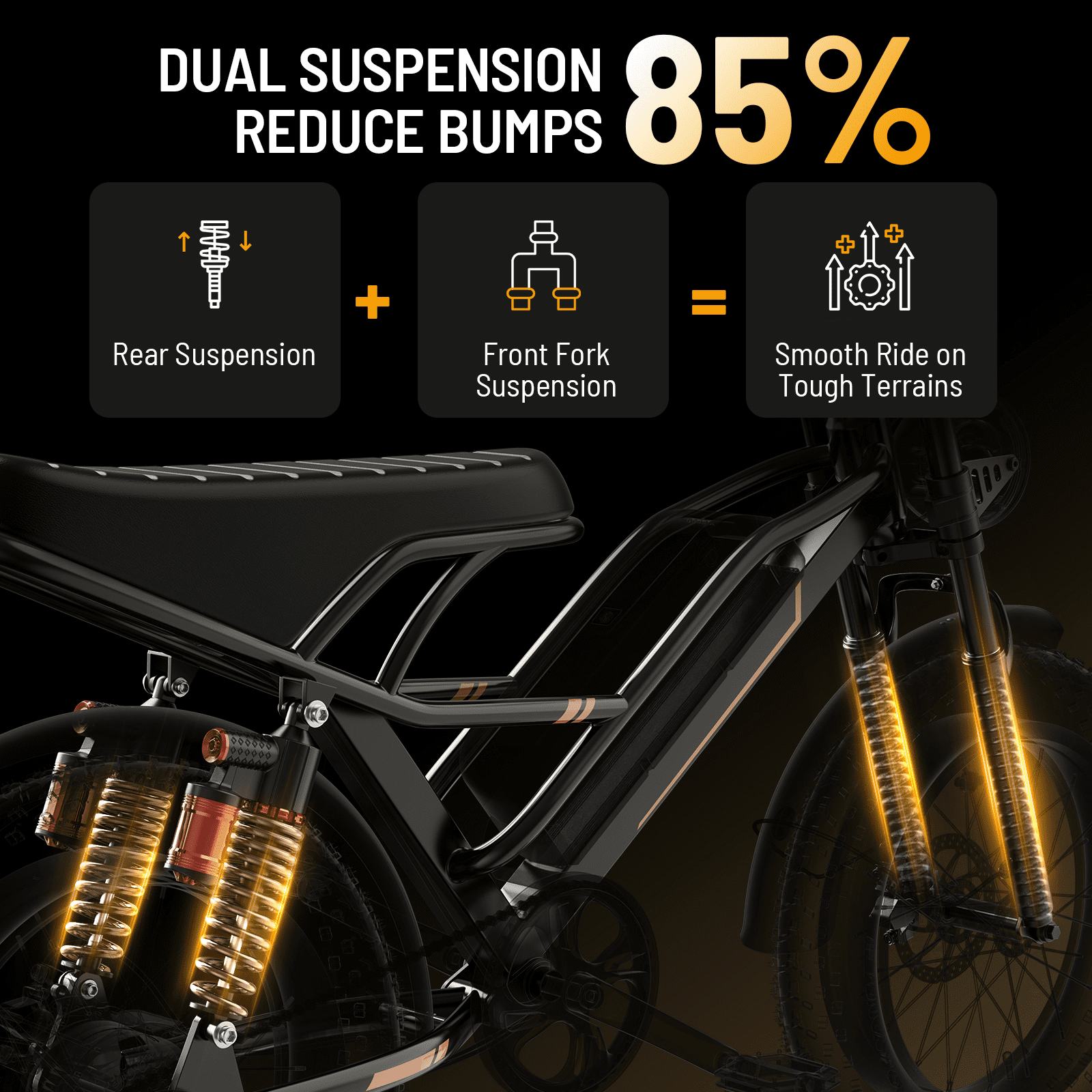 YareYi Electric Bike for Adults Teens, 2000W Peak E-Mountain Bicycle, 28MPH Fat Tire Ebike, 48V 600Wh Removable Battery Dual Suspension UL2849, 16 inch