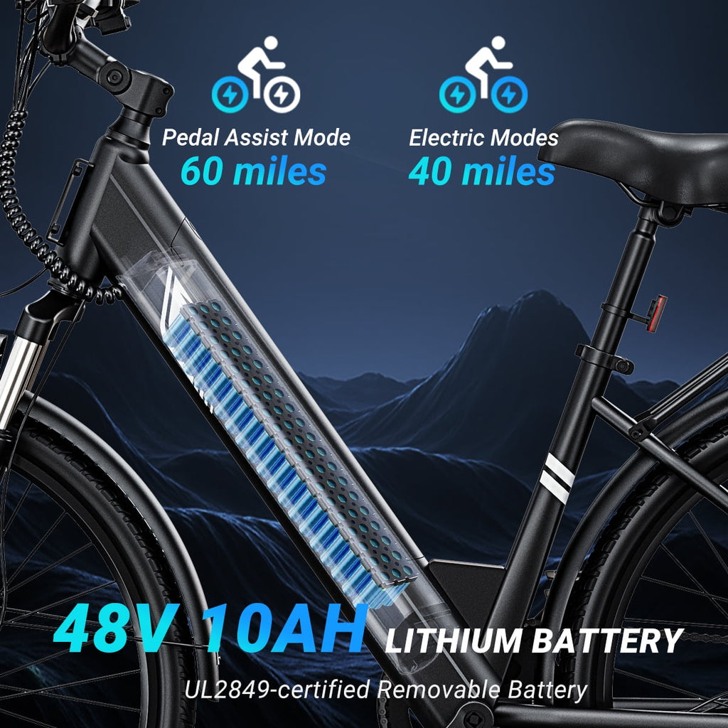 DYU C7L Electric Bike for Adults, 26 Peak 1000W Motor Ebike, 48V 10.4Ah Removable Battery, 45 Miles Max 20MPH, 7 Speed Electric Bicycle UL2849