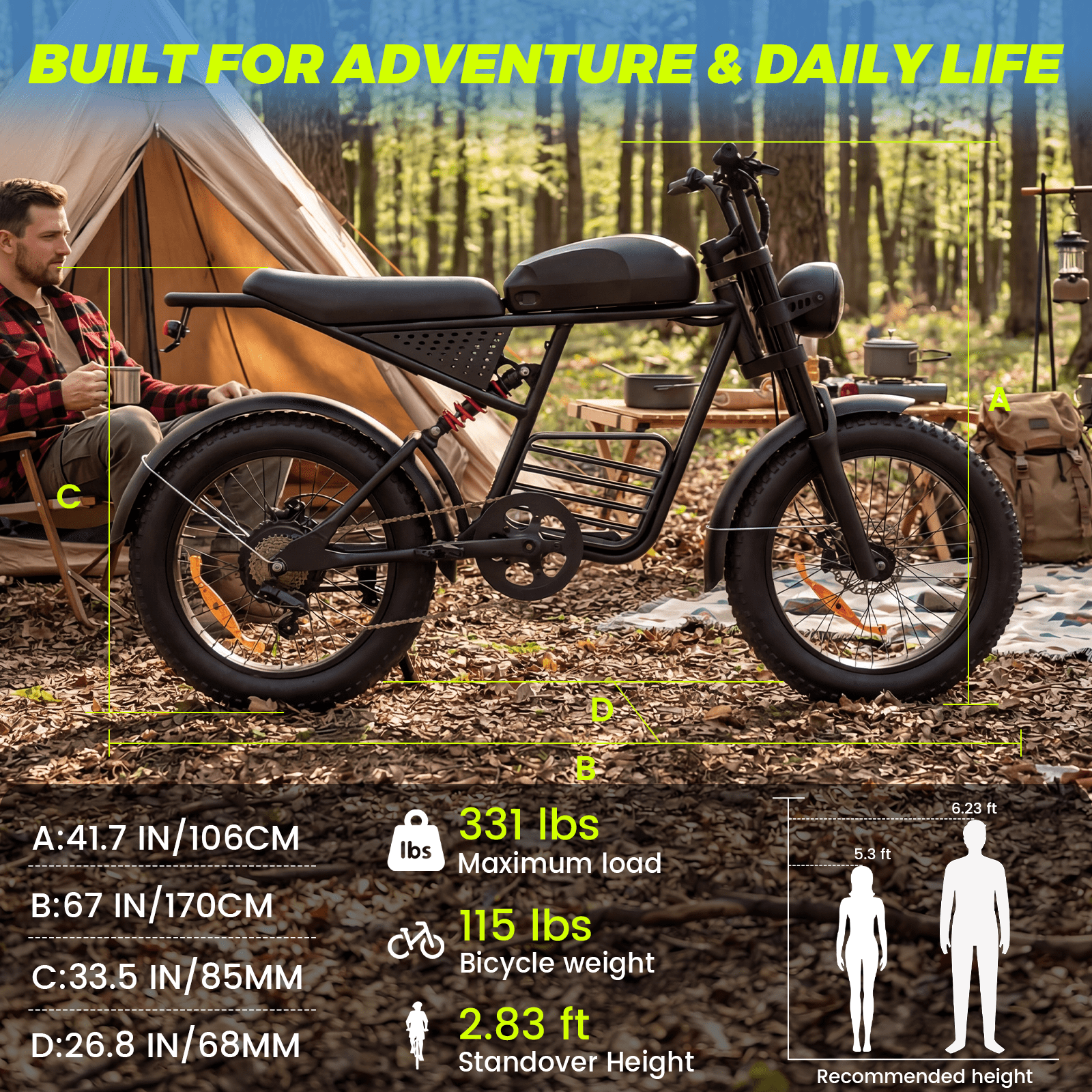 Electric Bike for Adults, 1500W Dirt Bike, 34MPH, 48V 18.9Ah E-Bike, 20 Fat Tire Off-Road Bike, All Terrain for Mountains, Snow, Sand, Road