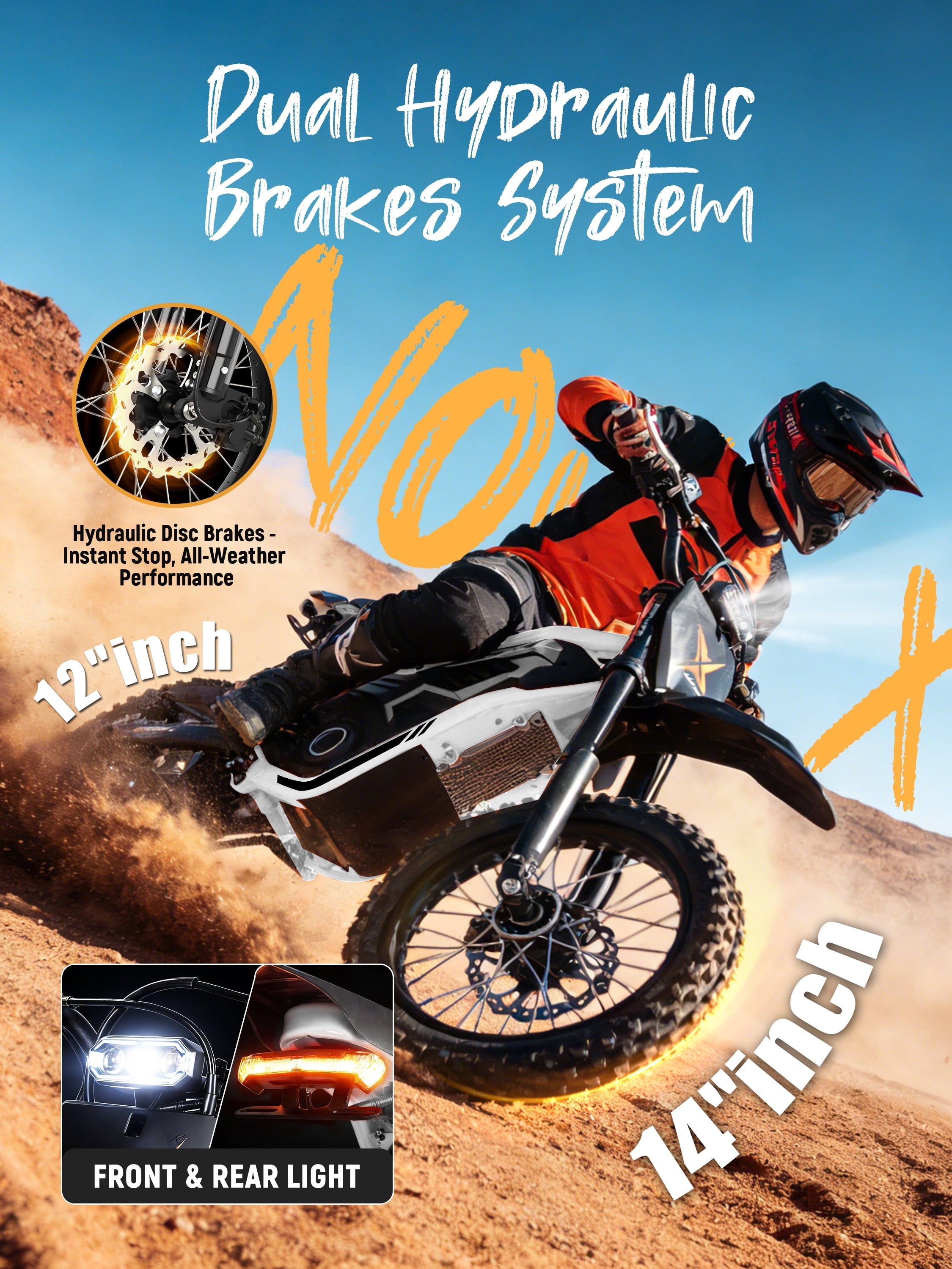 ESKUTE NovaX Electric Dirt Bike for Teens & Adults, 4000W Peak Mid-Drive Motor, 35-46 MPH Off-Road E-Bike, 48V 22.8Ah Battery, 14/12 Wheels, Hydraulic Dual Shock Suspension Orange