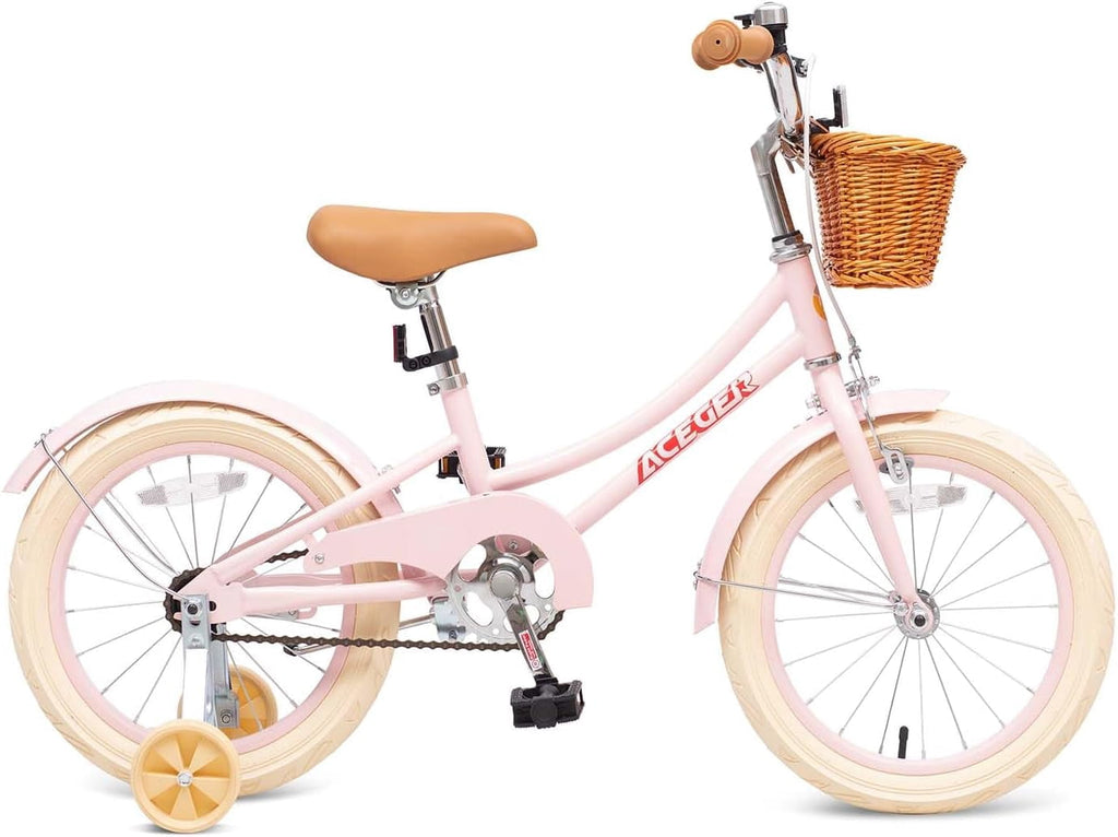 ACEGER 16 Inch Girls Bike with Basket, Purple, Training Wheels, Ages 4-8