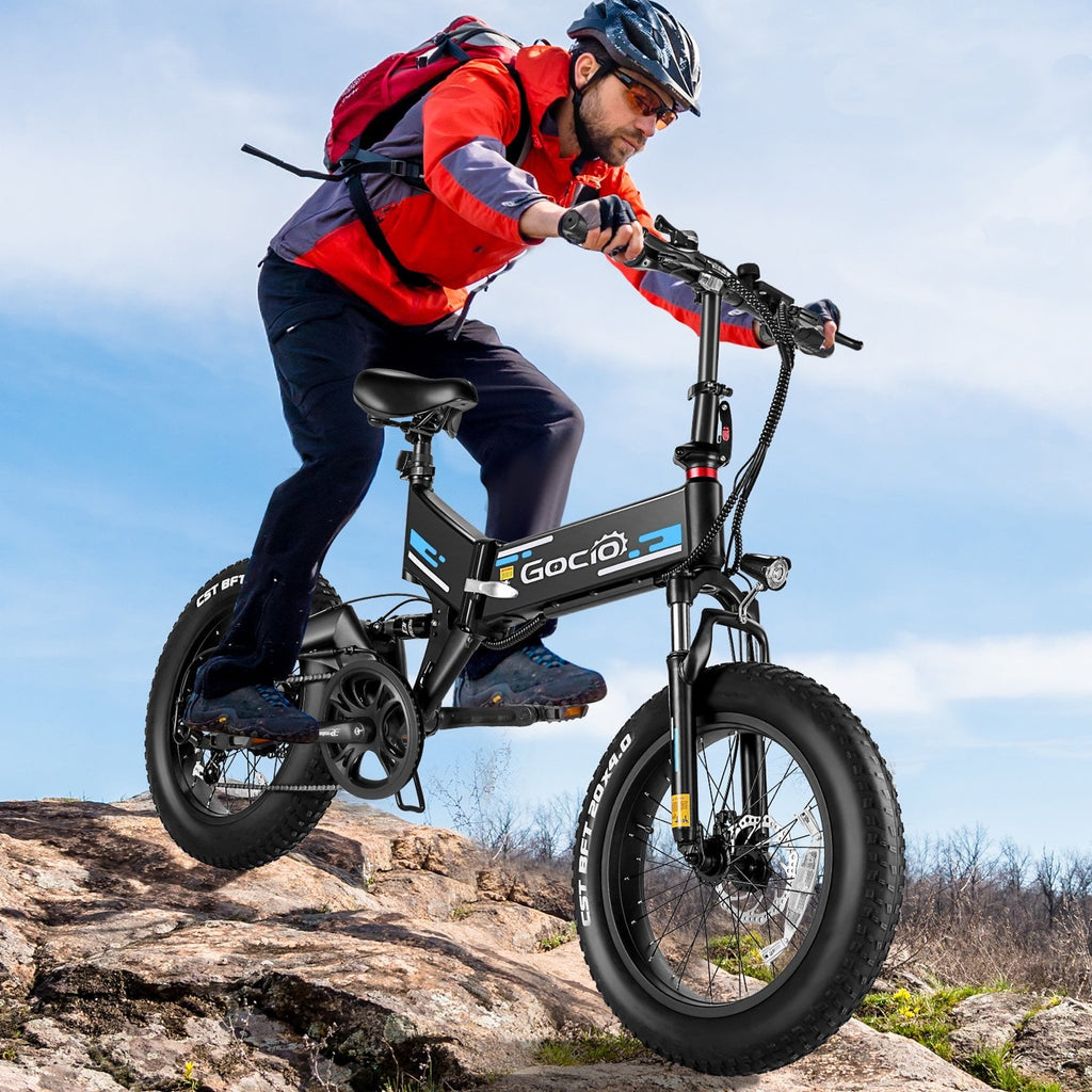 Gocio Foldable Electric Bikes Adult 20x4 Fat Tire Electric Bike, 48V 10.4Ah, 500W Electric Mountain Bike Full Suspension, LCD, Shimano 7 Speed Electric Cruiser Bicycle UL2849 Certified