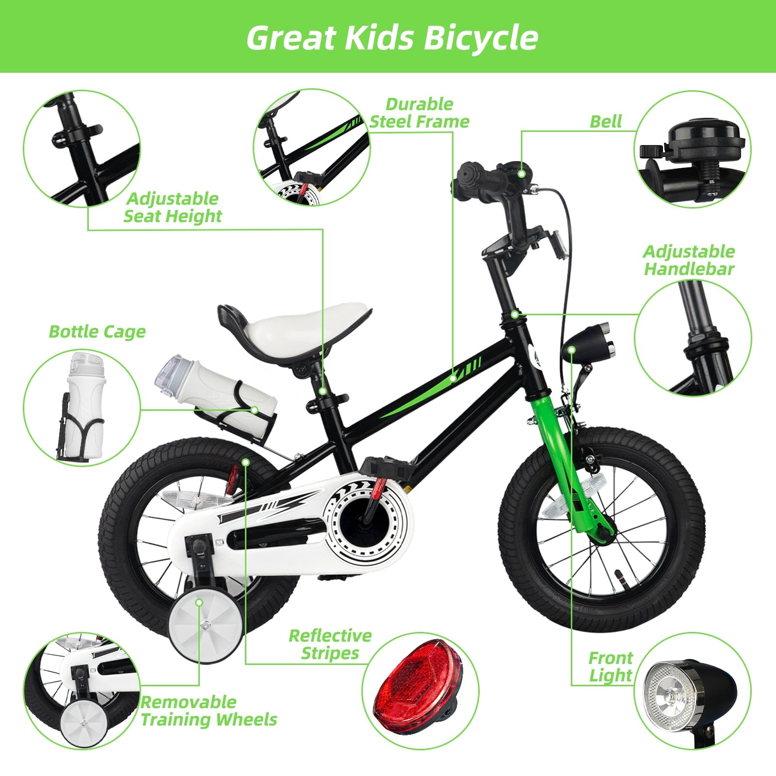 KORIMEFA Kids Bike Boys Bicycle 14 inch for Children Age 4-8 Years Old, Toddler Sport Cycling with Training Wheels, Water Bottle Holder, Blue