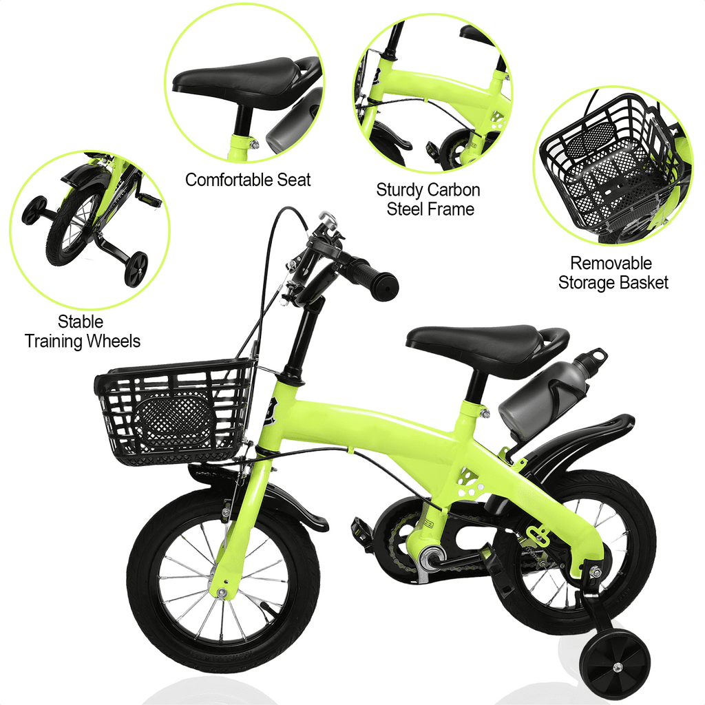 12 inch Kids Bike with Training Wheels, Children Bike with Adjustable Handlebar, Kids Bicycle for Boys Girls Toddlers Age 3-5, 2-in-1 Red Toddler Bike