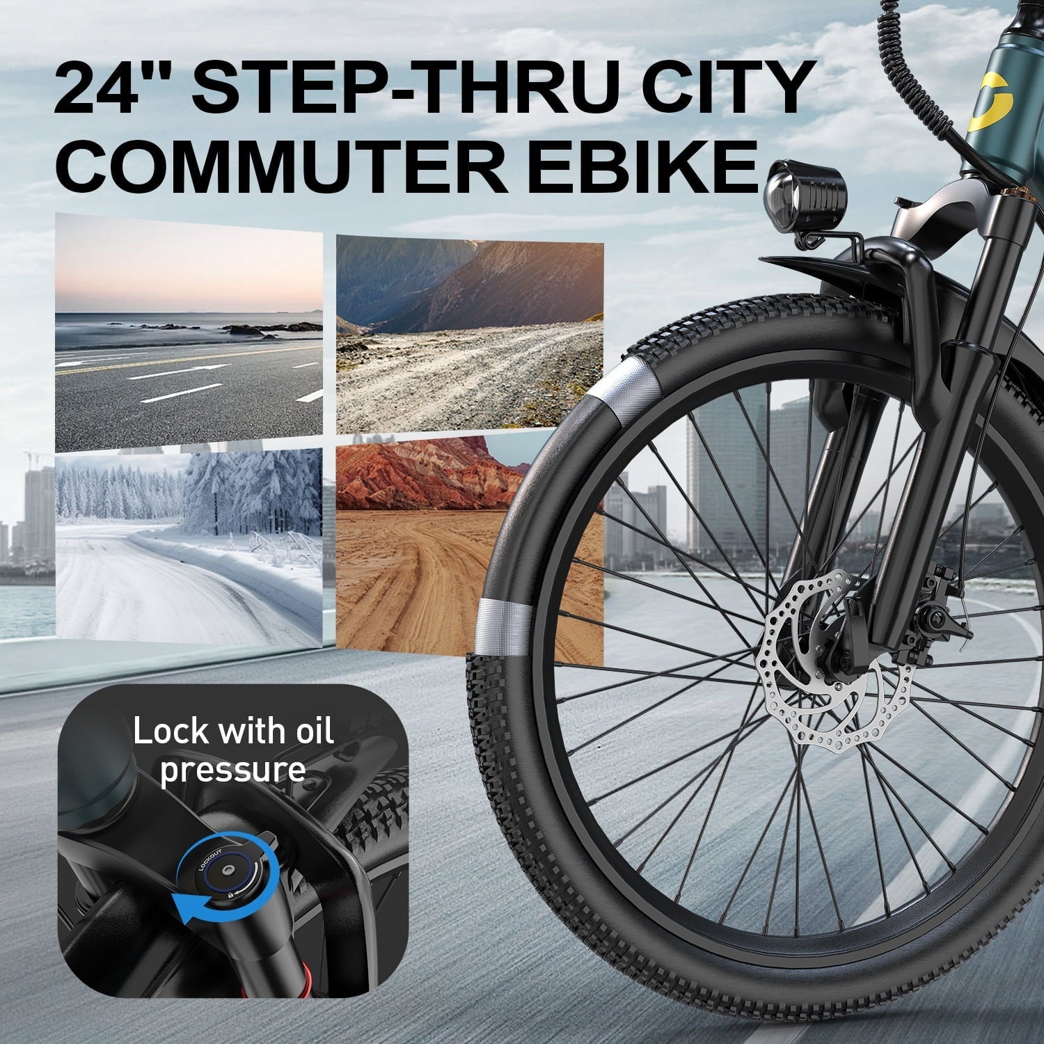 Unibike 24Electric Bike for Adults, 400W Ebike with 36V 10AH Battery, 40Miles Long Range Mountain Bikes, Shimano 7-Speed Electric Bicycle, Blue