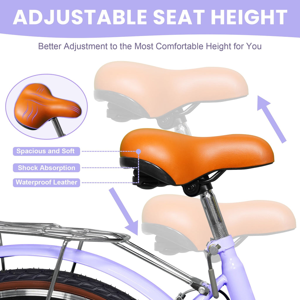 24 Beach Cruisers for Women, Pipleo Bikes for Women with Rattan Basket, 7-Speed & Step-Through Frame