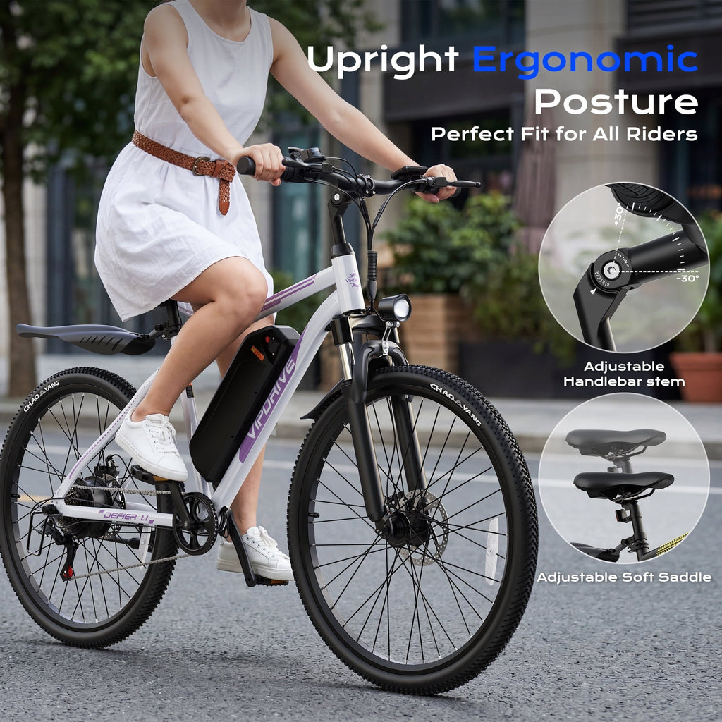 VIPDRIVE Electric Bike for Adults, 26'' 750W Peak Ebike, 48V 7.8AH Removable Battery .Up to 40 Miles 20MPH Electric Mountain Bike .Front Fork Suspension .UL2849