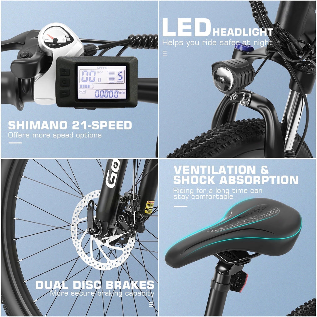 Gocio 27.5 Electric Mountain Bike for Adults, 750W Peak Motor, 48V 10.4Ah Battery, 20MPH, 21 Speed, Lockable Front Suspension, UL2849 Certified