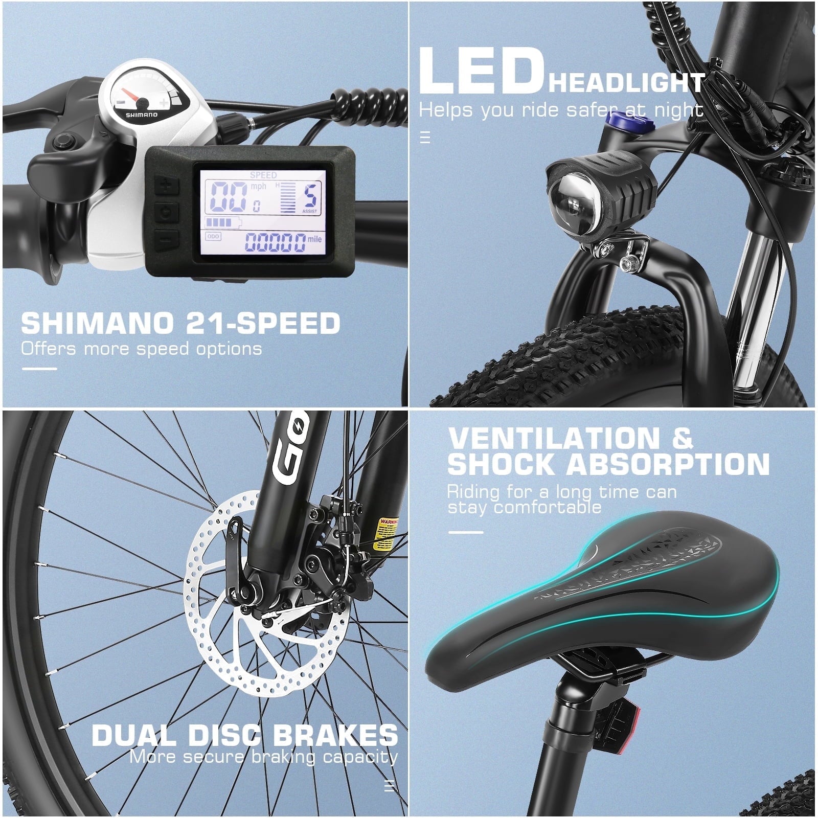 Gocio 27.5 Electric Mountain Bike for Adults, 750W Peak Motor, 48V 10.4Ah Battery, 20MPH, 21 Speed, Lockable Front Suspension, UL2849 Certified