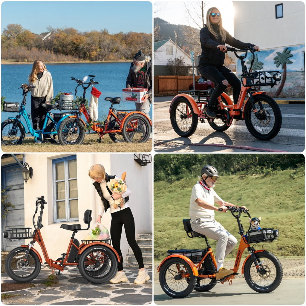 MOONCOOL TK Pro Foldable Electric Tricycle W/ Rearview mirror accessory Kit, 1500W Motor 48V 20Ah Battery, 20 Fat Tire Three Wheel 6-Speed Electric Mountain Bicycle for Adults
