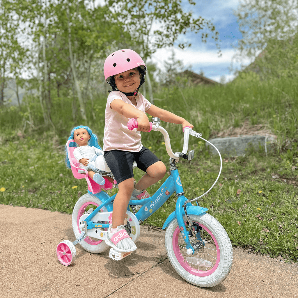 Glerc Maggie 14 inch Kids Girls Bike for Ages 3-5 Years Old Children, Princess Style Kids Bicycle with Doll-Seat & Basket & Training Wheels, Pink