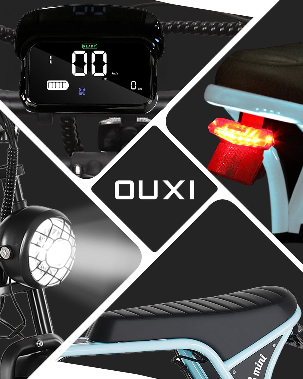 OUXI V8 Electric Bike for Adults, 20 Fat Tire Electric Mountain Bike Peak 750W, 48V 15Ah Battery, UL2849