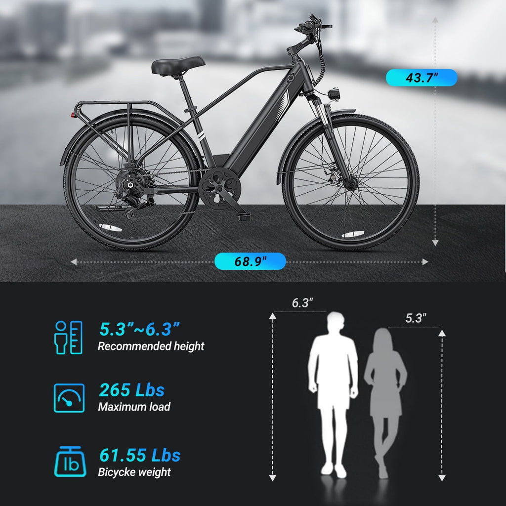 DYU C7L Electric Bike for Adults, 26 Peak 1000W Motor Ebike, 48V 10.4Ah Removable Battery, 45 Miles Max 20MPH, 7 Speed Electric Bicycle UL2849