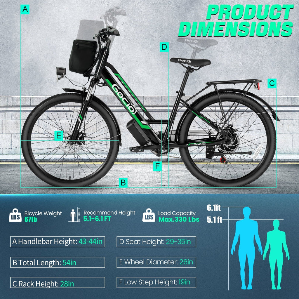Gocio UL2849 Certified 26 Electric Bike for Adults, 750W Peak Motor, 48V 7.8Ah Battery, 19.8 mph 7-Speed Commuter Ebike with Disc Brakes
