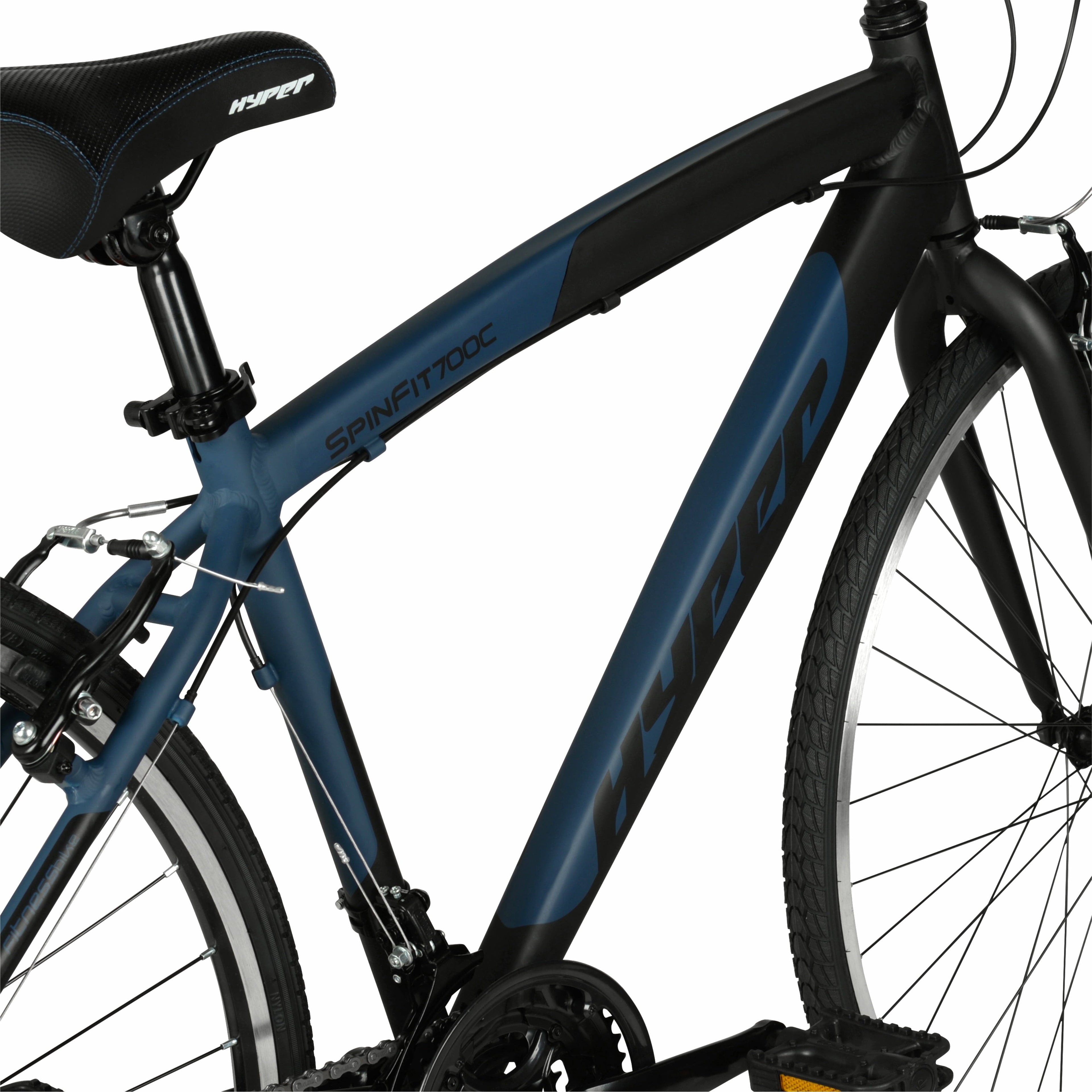 Hyper Bicycles 700c Men's Spin Fit Hybrid Bike, Adults Ages 14+, Black/Blue