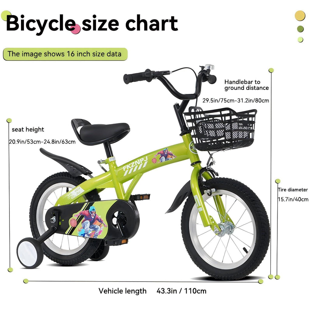 16 Kids Bicycle with Training Wheels Single Speed Sporty Kids Bike for Boys Girls Aged 4-7 Years, Green