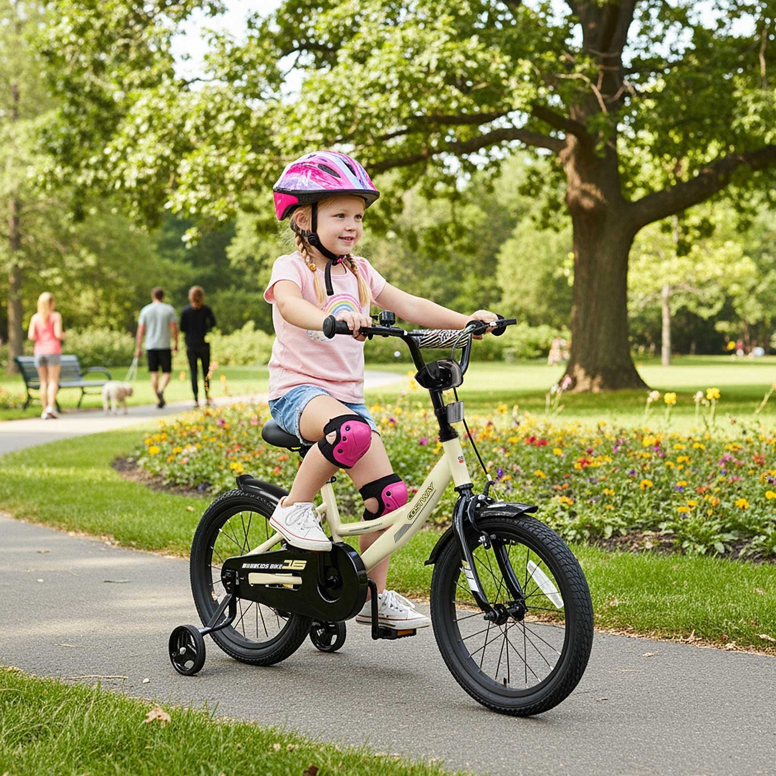 Costway 18 Inch Kids Bike with Training Wheels Dual Brakes Adjustable Seat Handlebar Height