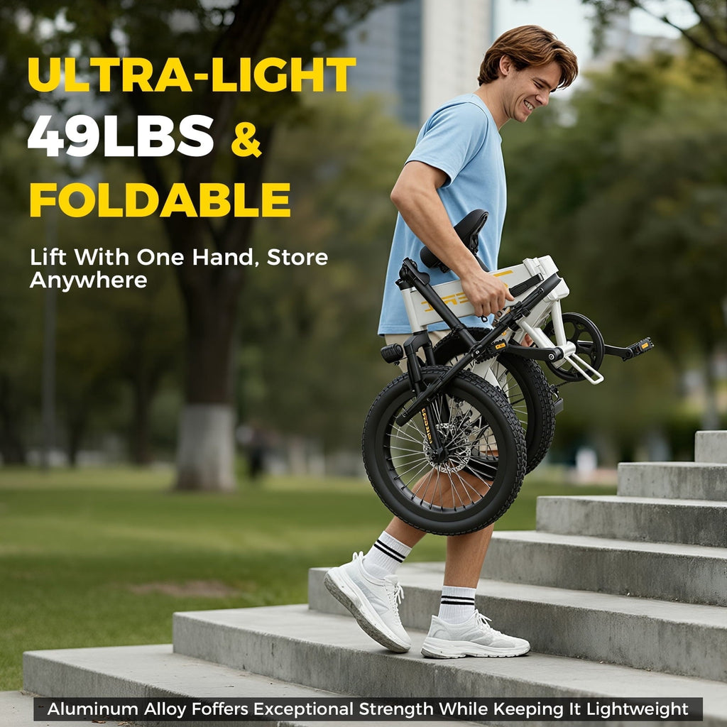 Skeri 20 Folding Electric Bicycle for Adults - 27MPH Max (Pedal-Assist), City Commuting, 48V Battery, 500W Peak, Aluminum Alloy Frame 49LBS, Adjustable Seat with LCD Display