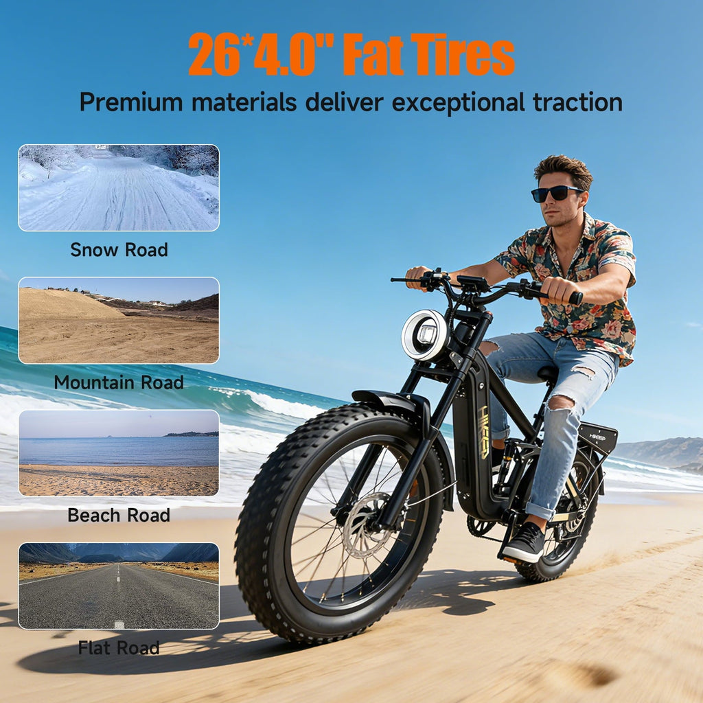 Helokeep 26 Green Fat Tire High Performance Cargo Electric Bike for Men, 4000W Peak 2000W, 40MPH, 48V 25Ah UL2849 Off-Road Ebike