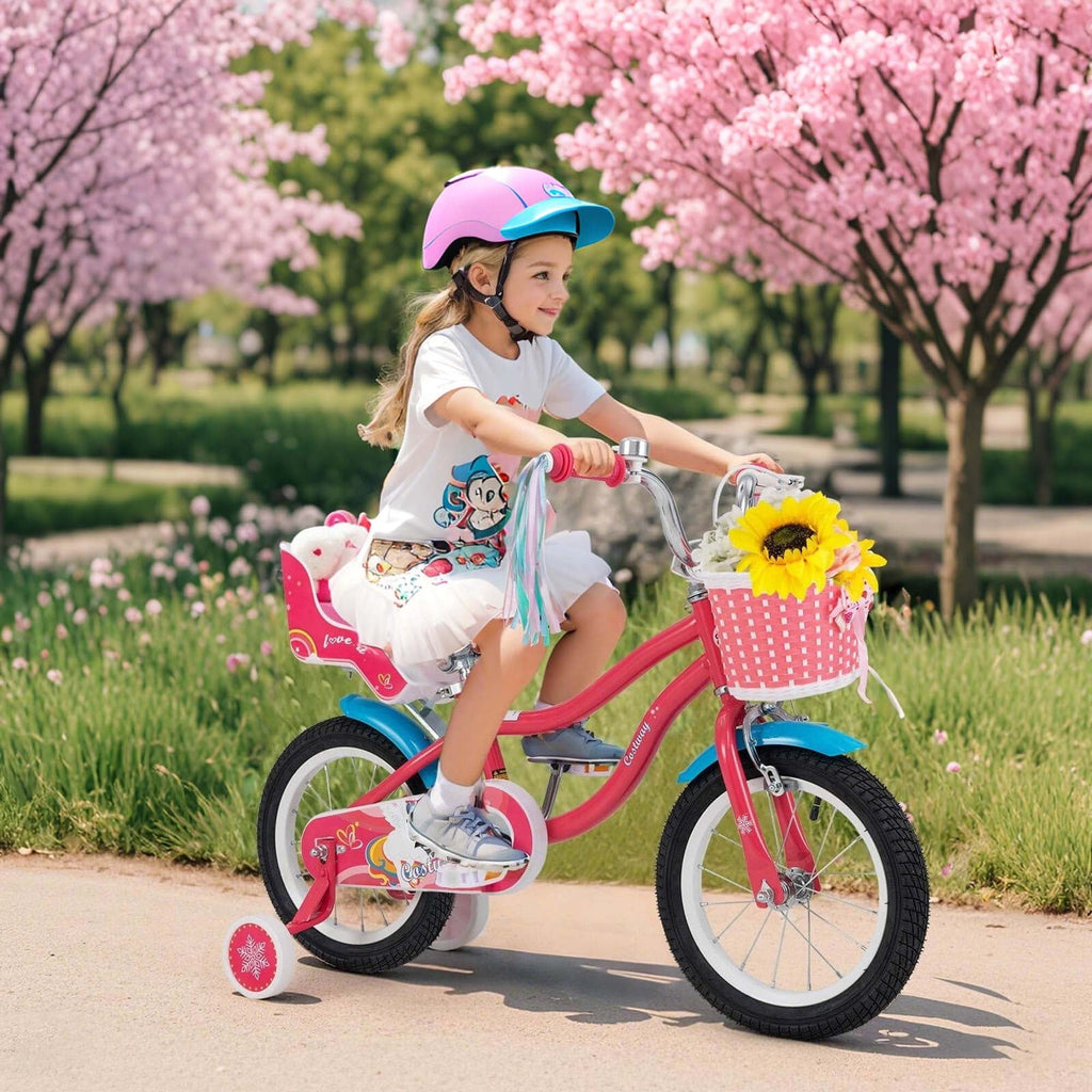 Costway 18 Inches Kids Bicycle with Training Wheels & Basket for Girls Age 4-8 Years Pink