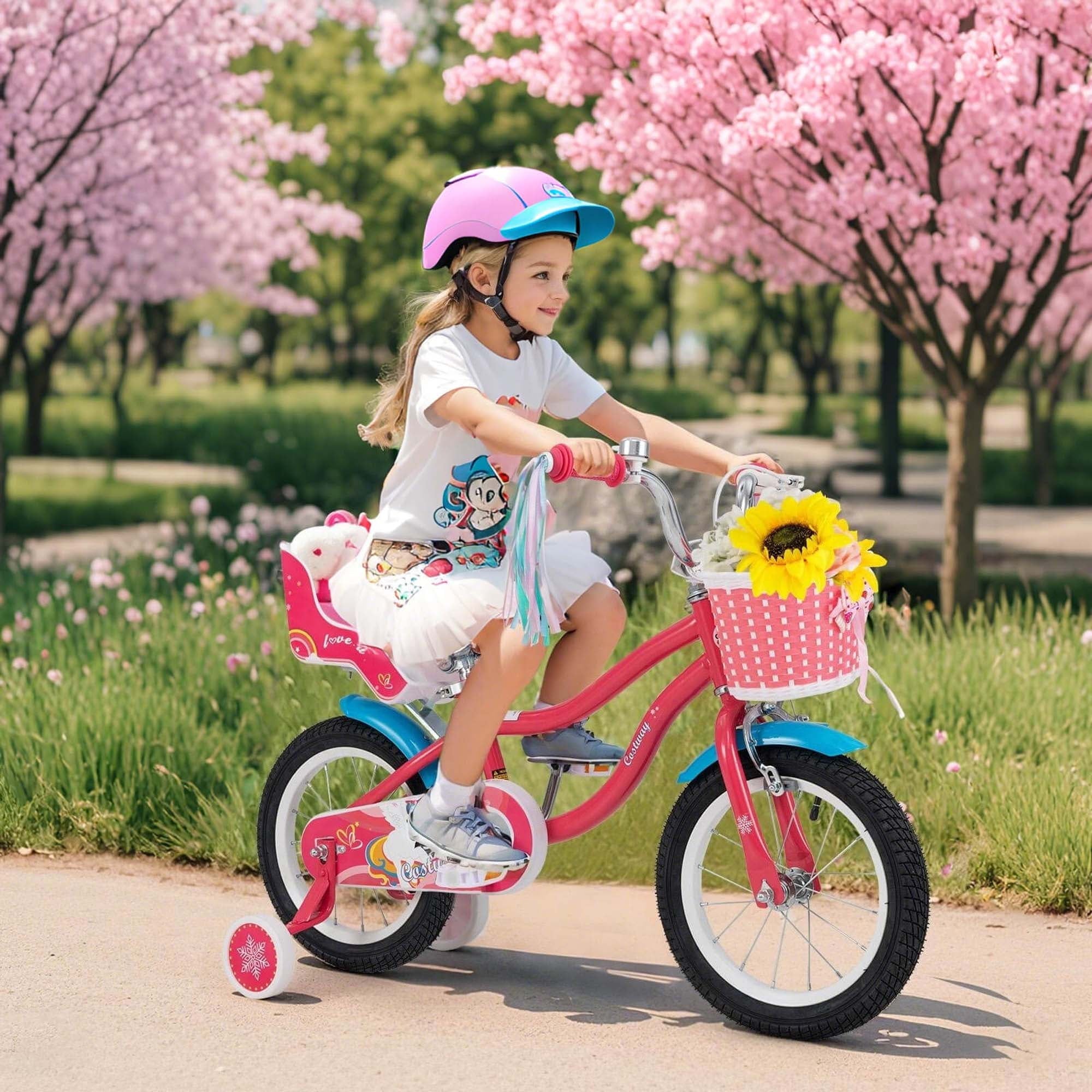 Costway 18 Inches Kids Bicycle with Training Wheels & Basket for Girls Age 4-8 Years Pink