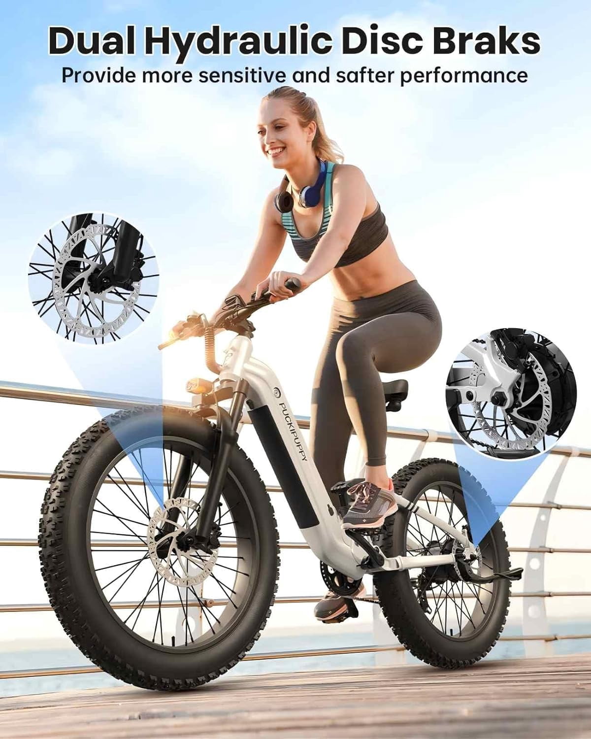 PUCKIPUPPY 26 Electric Bikes for Adults 960W Peak Step Through E-Bikes up to 80Miles Range 48V 20AH Battery Full Suspension Ebike 28 mph Max Speed Fat Tire E-Mountain Bike 7 Speed, UL2849 by SGS