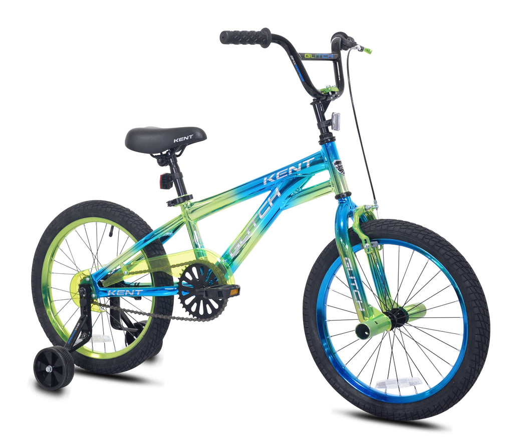 18 Kent Glitch BMX Child Bicycle, 18 Wheels, Kids Ages 6-12 Years, Blue/Green