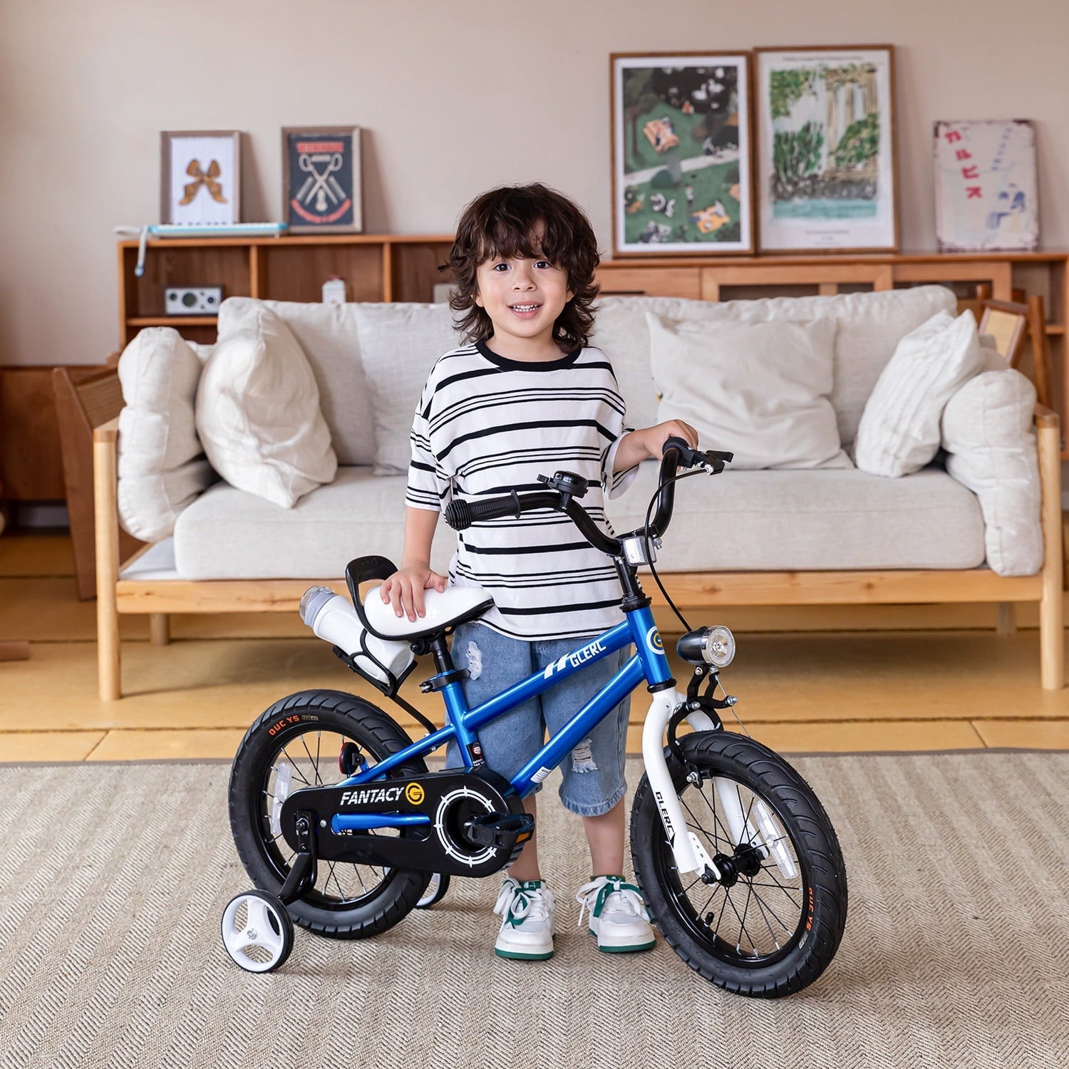 Glerc 14 inch Kids Bike for Child 3-5 Year old Boys Girls with Water Bottle Holder & Headlight & Training Wheels, Black