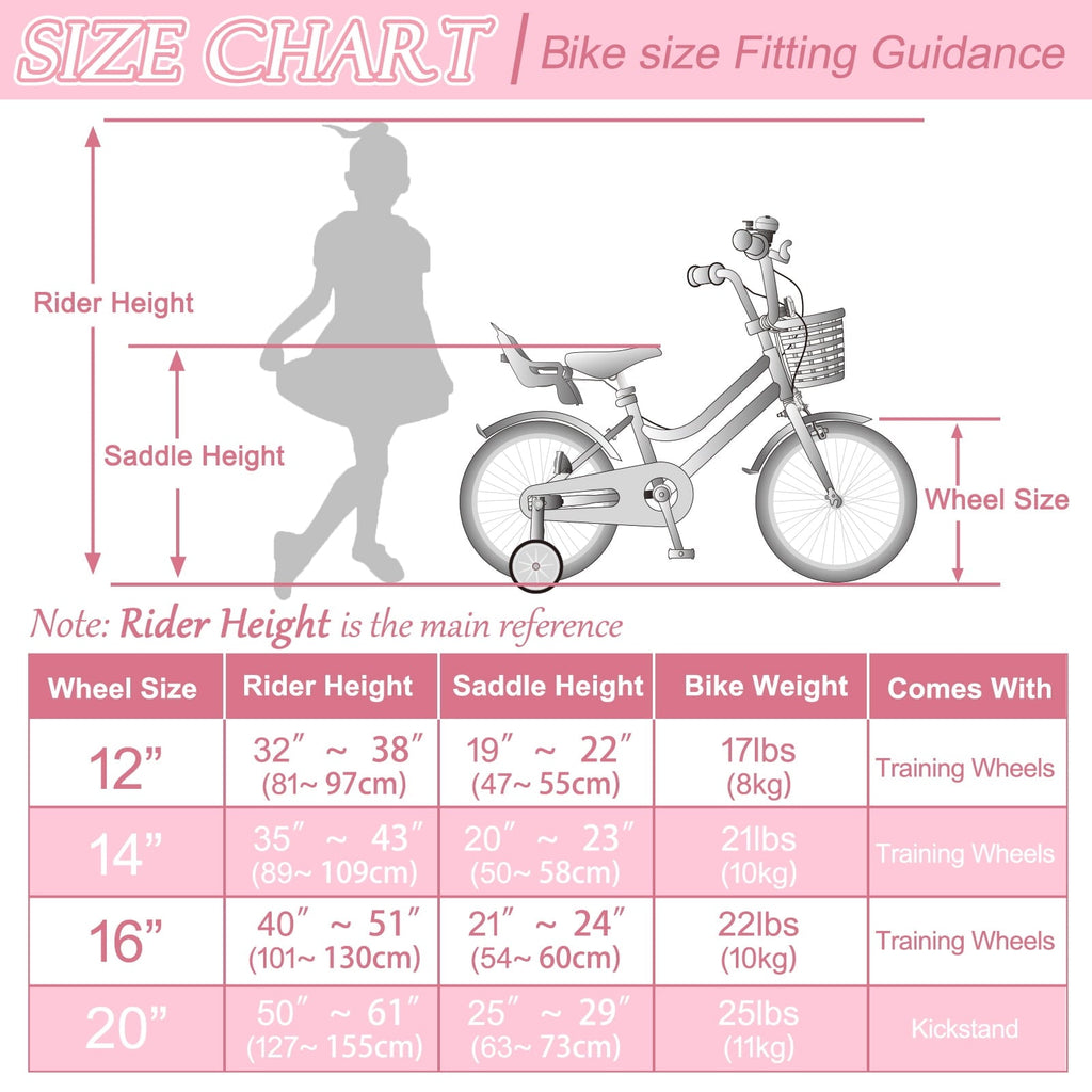 XJD Girls Bike for Toddlers and Kids Ages 2-12 Years Old,12 14 16 Inch Kids Bike with Training Wheels & Basket, 20 Inch Girls Bicycle with Handbrake & Kickstand