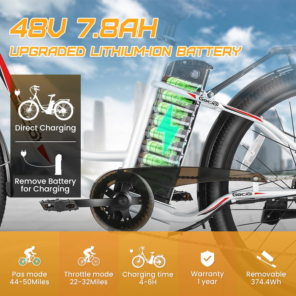 Gocio 26 Electric Bike for Adults, 750W Peak Motor Commuter E-Bike, 48V 7.8Ah Battery, 7-Speed, UL2849