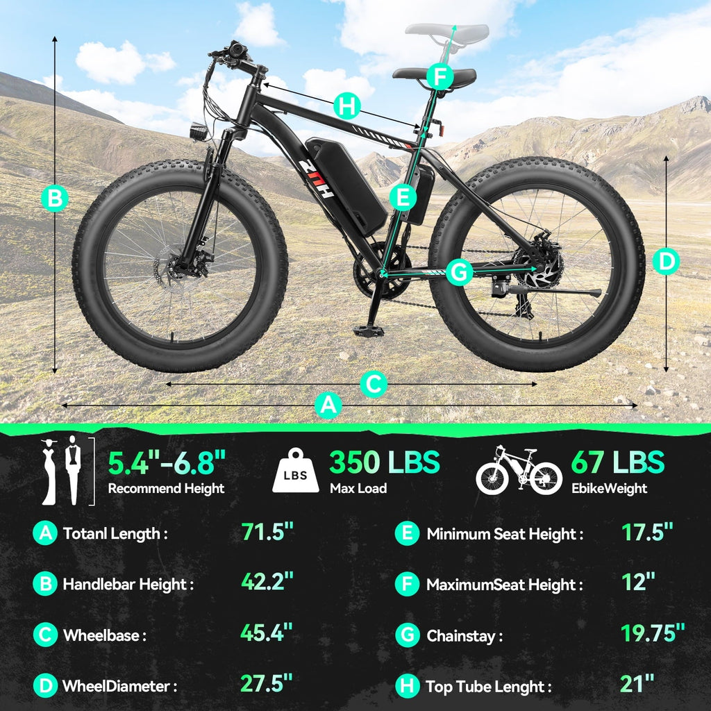 ZNH Peak 1000w Electric Bicycle for Adults,24*4 Fat Tire Ebike for Snow&Beach, Electric Mountain Bike w 48V 13AH Removable Battery, UL2849 , Black