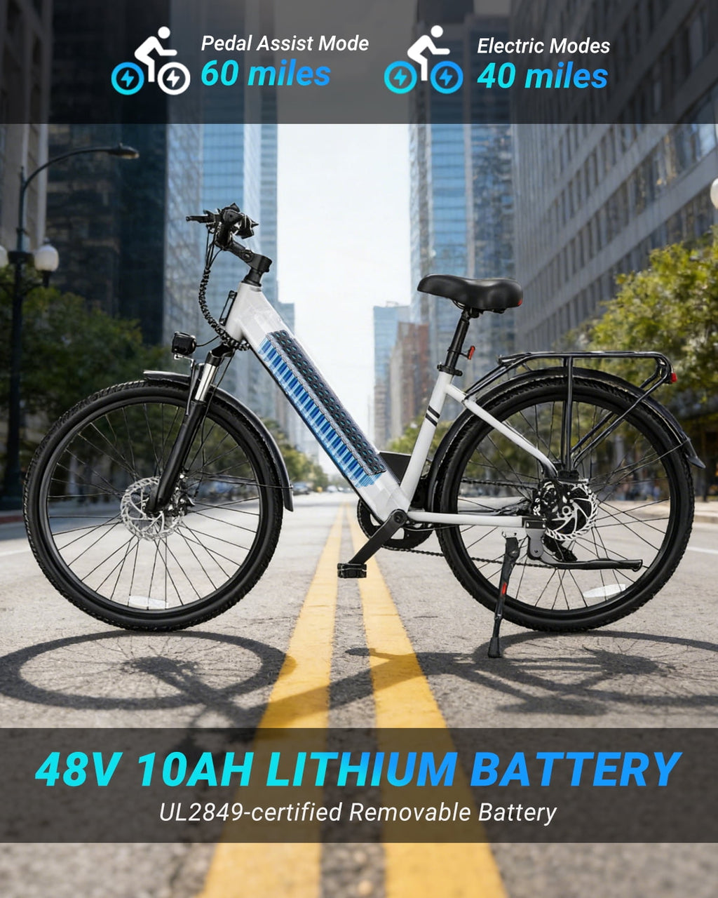 DYU C7L Electric Bike for Adults, 26 Peak 1000W Motor Ebike, 48V 10.4Ah Removable Battery, 45 Miles Max 20MPH, 7 Speed Electric Bicycle UL2849