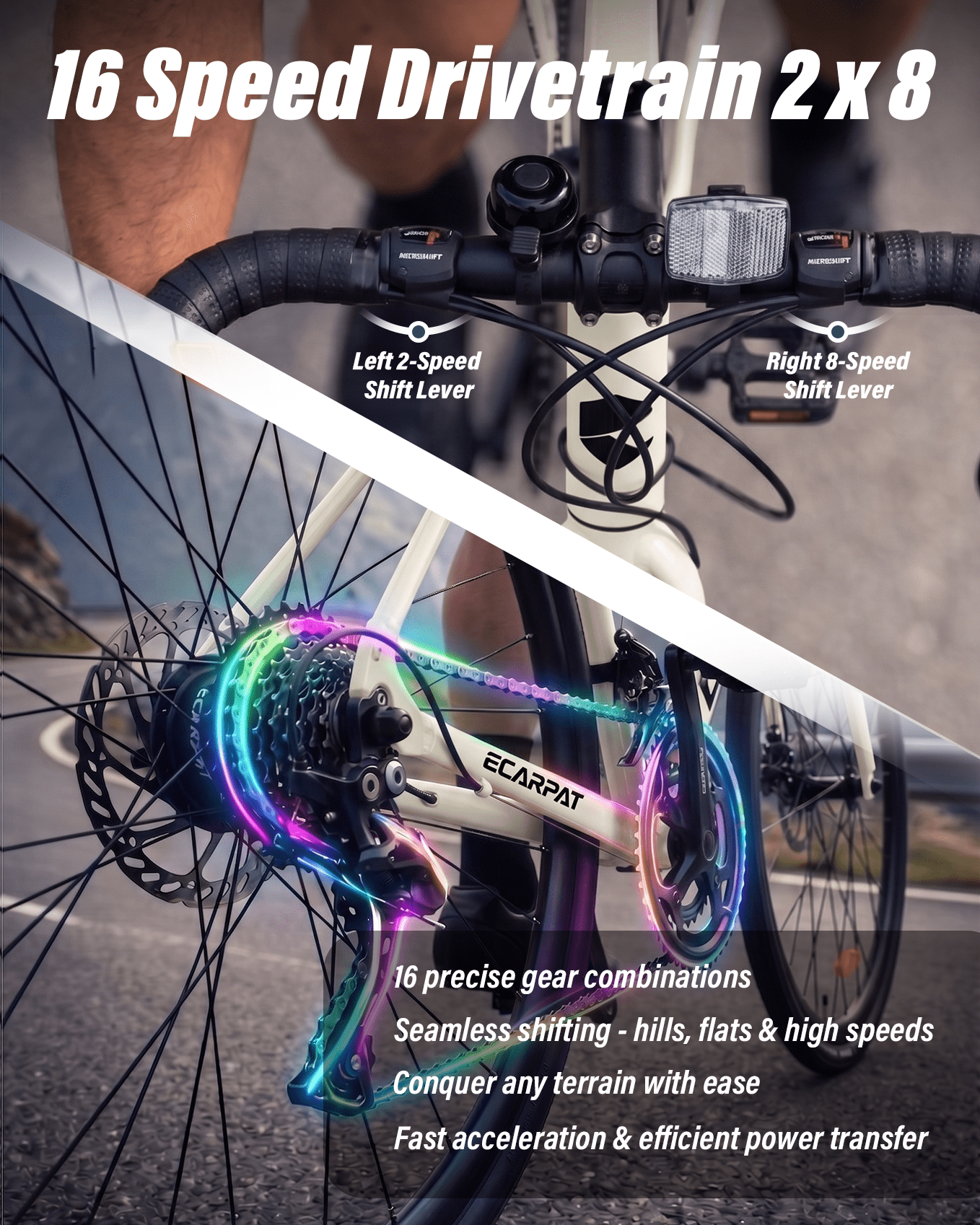 700C Road Bike 16 Speed, Sport Bike Performance Aluminum Road Bike, City Commuter Bicycle with Dual Disc Brakes, Lightweight Racing Bicycle for Men &Women, Cream