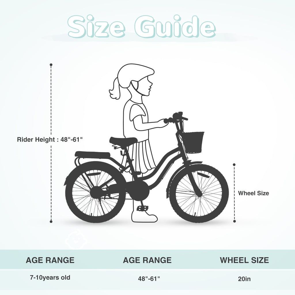 20 inch Girls Bike for 7-10 Years Old Kids, SHINPT Kids Bicycle with Basket & Lightweight, Comfortable City Bikes with Rear Rack and Basket, Pink