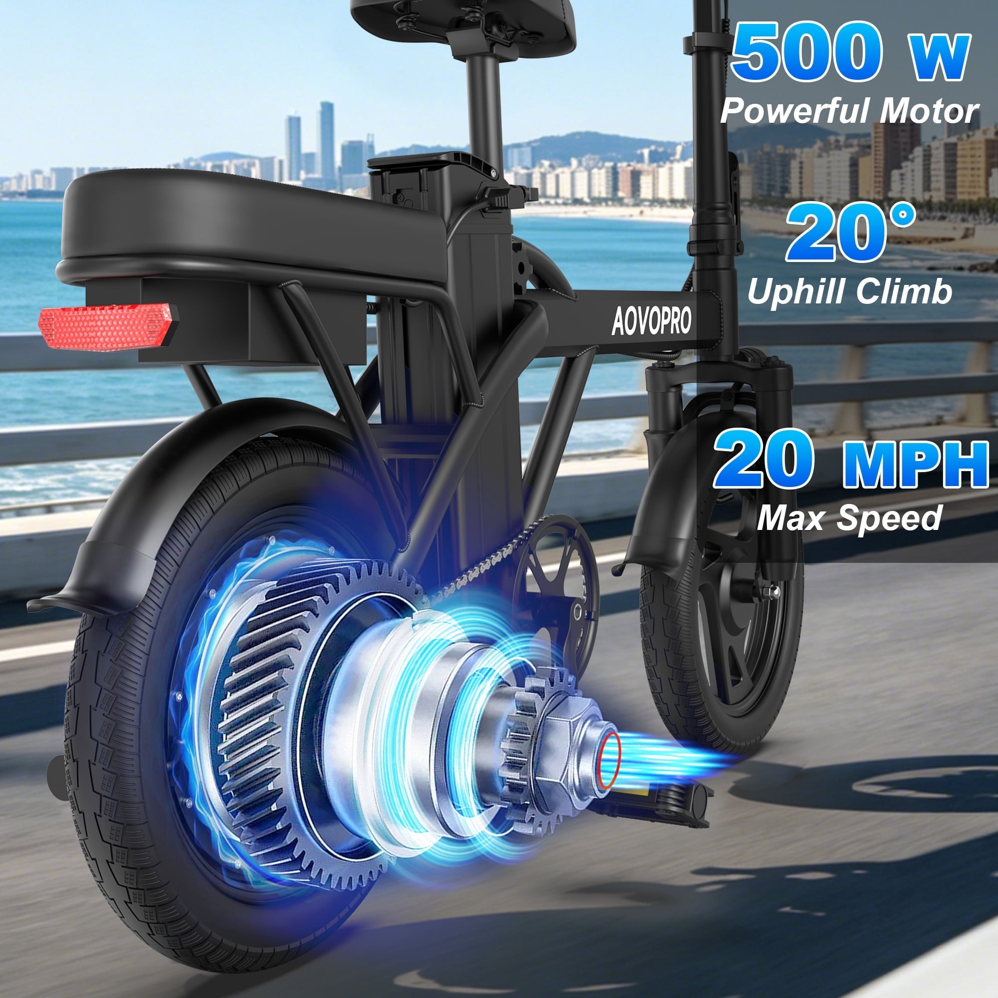 AOVOPRO AHT14 Electric Bike 500W 48V, 14' Mini Ebike for City Commuter, Electric Bicycle for Adult with Two Seats UL2849