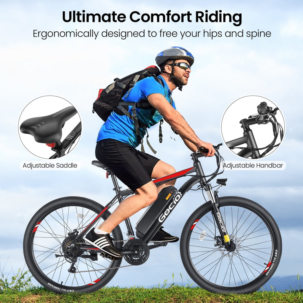 Gocio 26 Electric Bike, 350W Electric Bike for Adults 19.8MPH Electric Mountain Bike, LCD, Lockable Suspension Fork, 374.4Wh 36V Battery UL2849 Certified, 21-Speed E-Bikes Adult Electric Bicycle